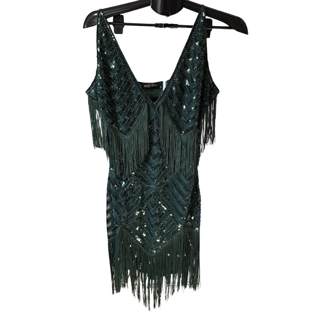 Babeyond Gatsby Flapper Dress Womens XXL Art Deco Vintage Glam Fringe Party